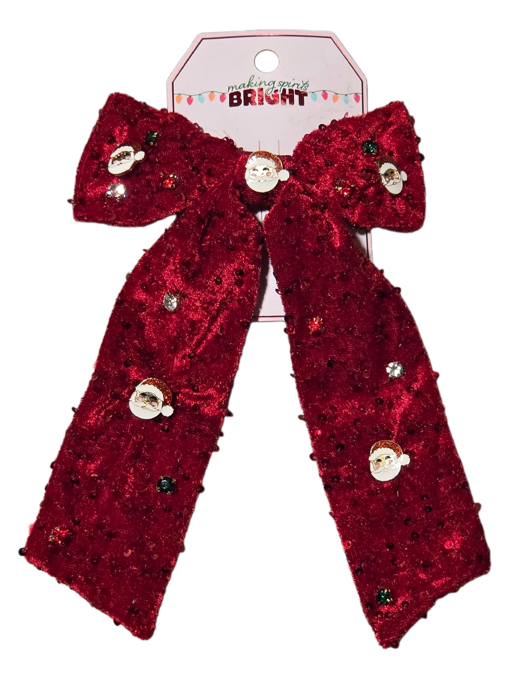 Making Spirits Bright Red Velvet Santa Bow Hair Clip for Kids